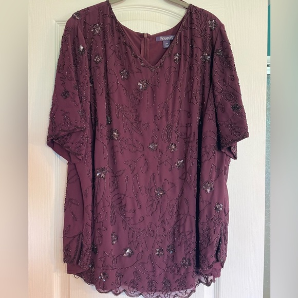 Formal burgundy beaded top and chiffon skirt - Picture 2 of 12